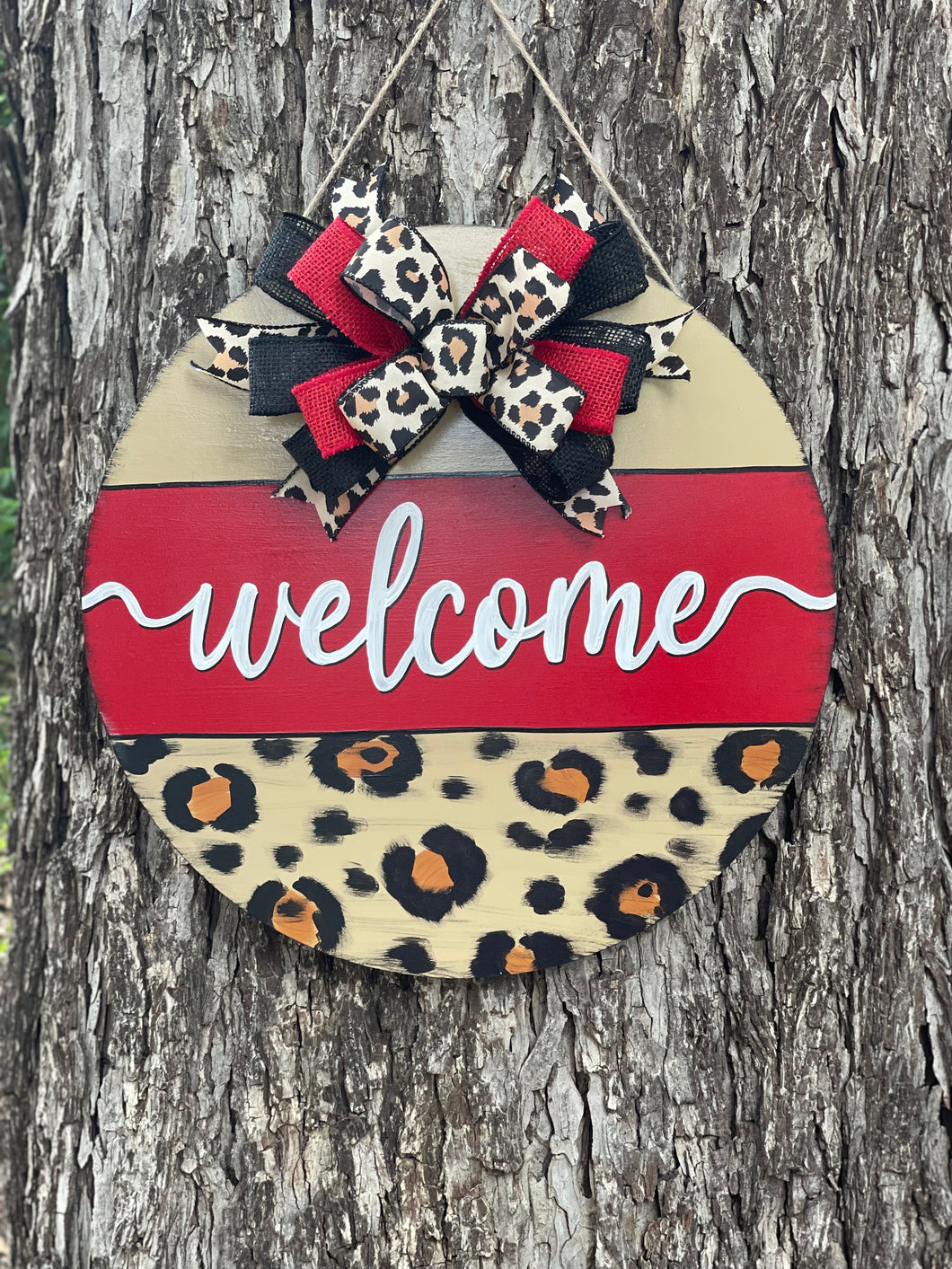 Leopard and Red Round Door Hanger