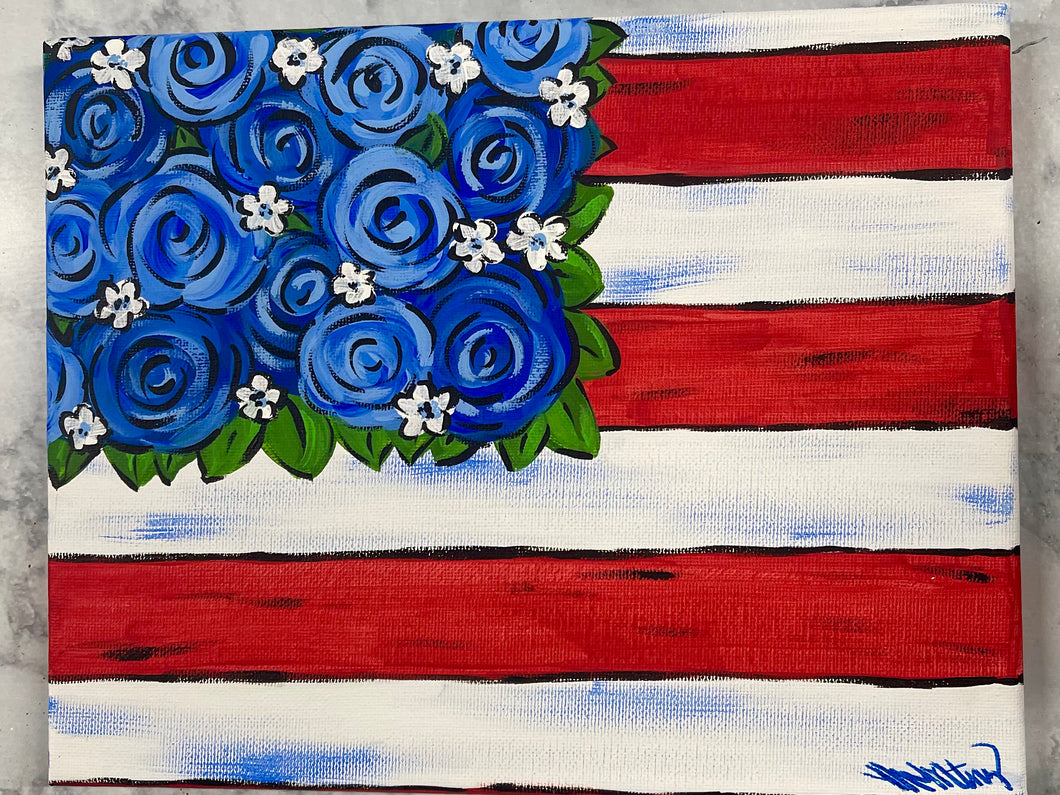 Painting-Floral American flag Canvas Painting
