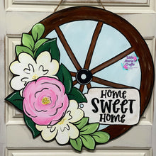 Load image into Gallery viewer, Floral Wagon wheel door hanger

