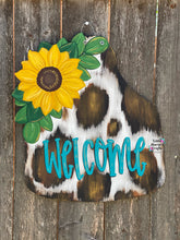 Load image into Gallery viewer, Sunflower Cow Tag Door Hanger
