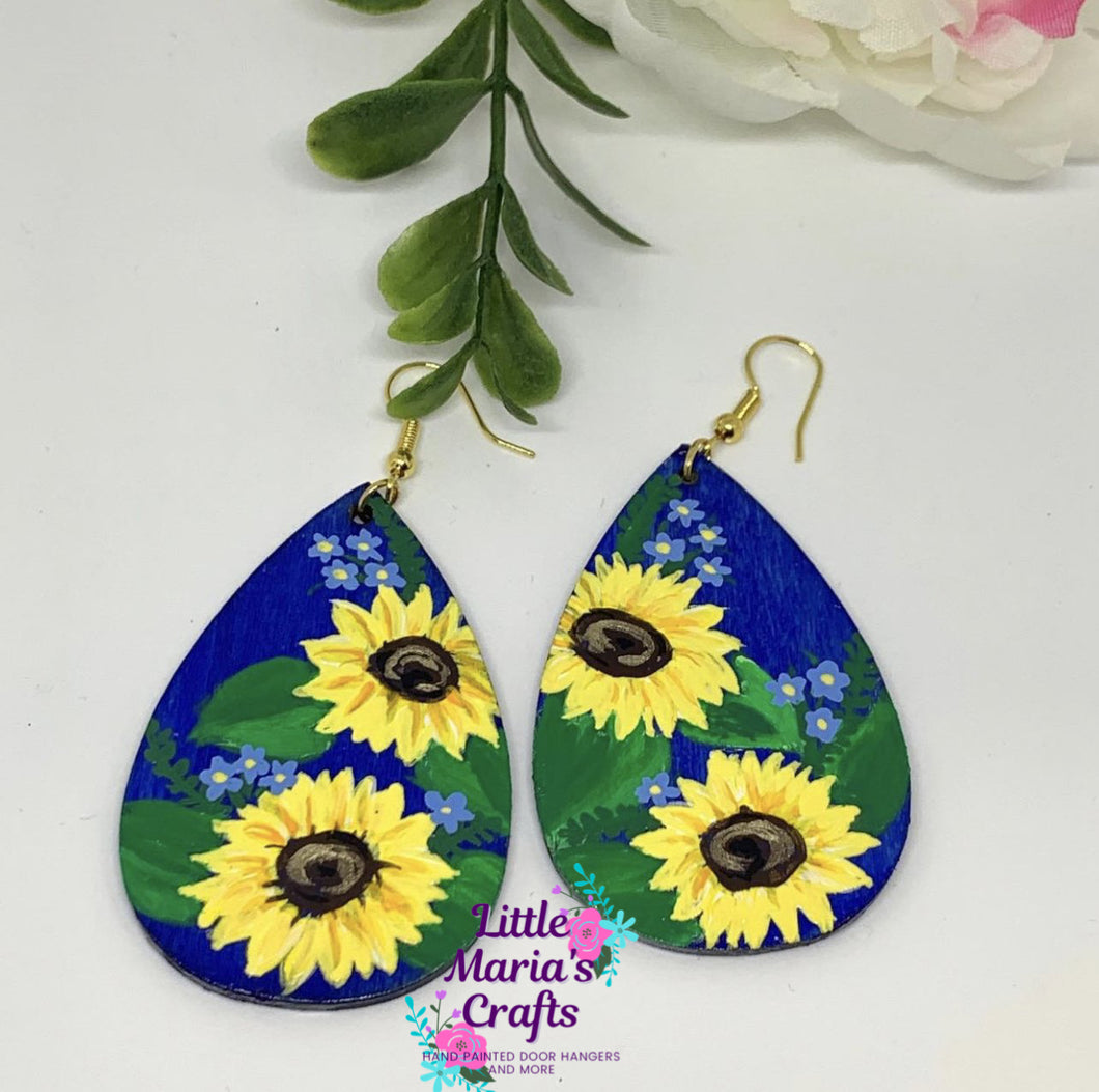 Earrings- Sunflower on Blue