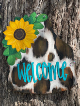 Load image into Gallery viewer, Sunflower Cow Tag Door Hanger
