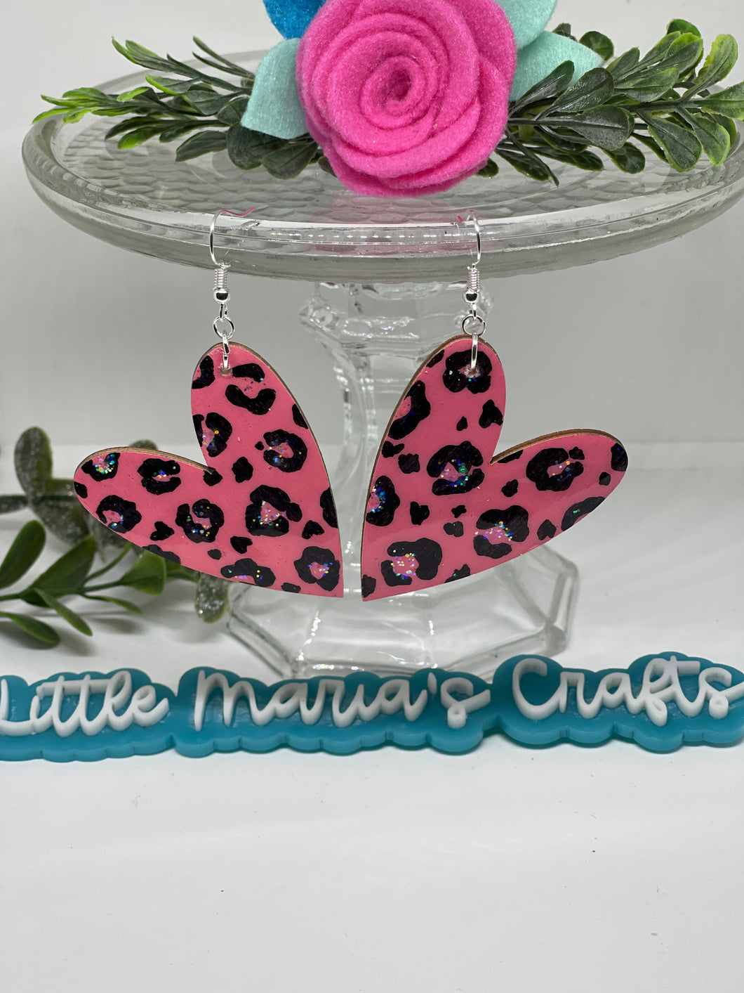 Earrings-Pink Leopard Heart