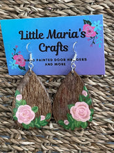 Load image into Gallery viewer, Earrings-Pink Rose on Stained Wood
