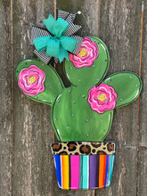 Load image into Gallery viewer, Cactus on a Sarape and Leopard Print Pot Door Hanger
