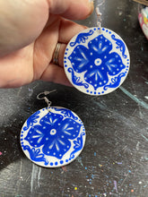 Load image into Gallery viewer, Earrings-Round Mexican Blue Tile Inspired
