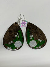 Load image into Gallery viewer, Earrings-White Rose on Stained Wood
