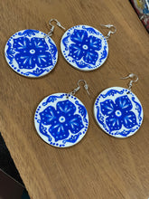 Load image into Gallery viewer, Earrings-Round Mexican Blue Tile Inspired
