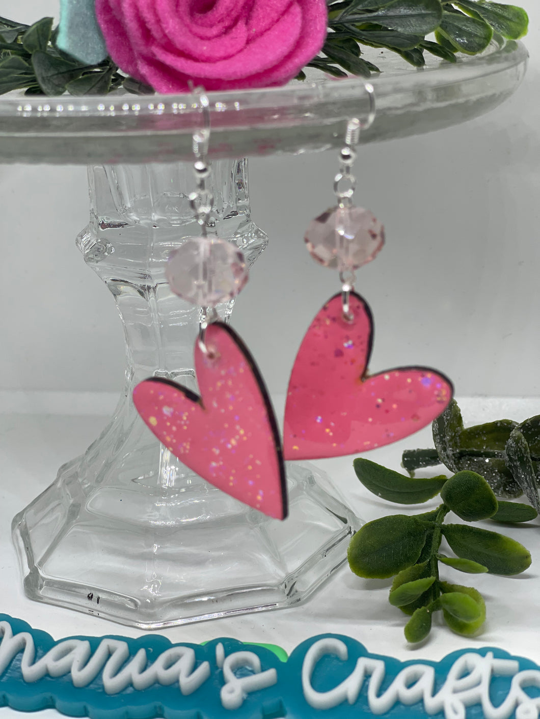 Earrings-Pink Beaded Heart