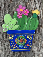 Load image into Gallery viewer, Cactus in Mexican pottery door hanger
