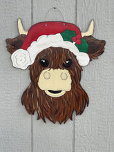 Load image into Gallery viewer, Christmas Highland Cow Door Hanger
