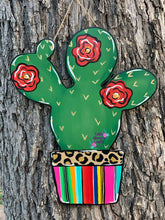 Load image into Gallery viewer, Cactus on a Sarape and Leopard Print Pot Door Hanger
